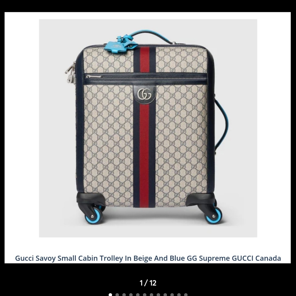 Authentic Gucci UNISEX Beige and Light Blue  Cabin Trolley with Red Accent